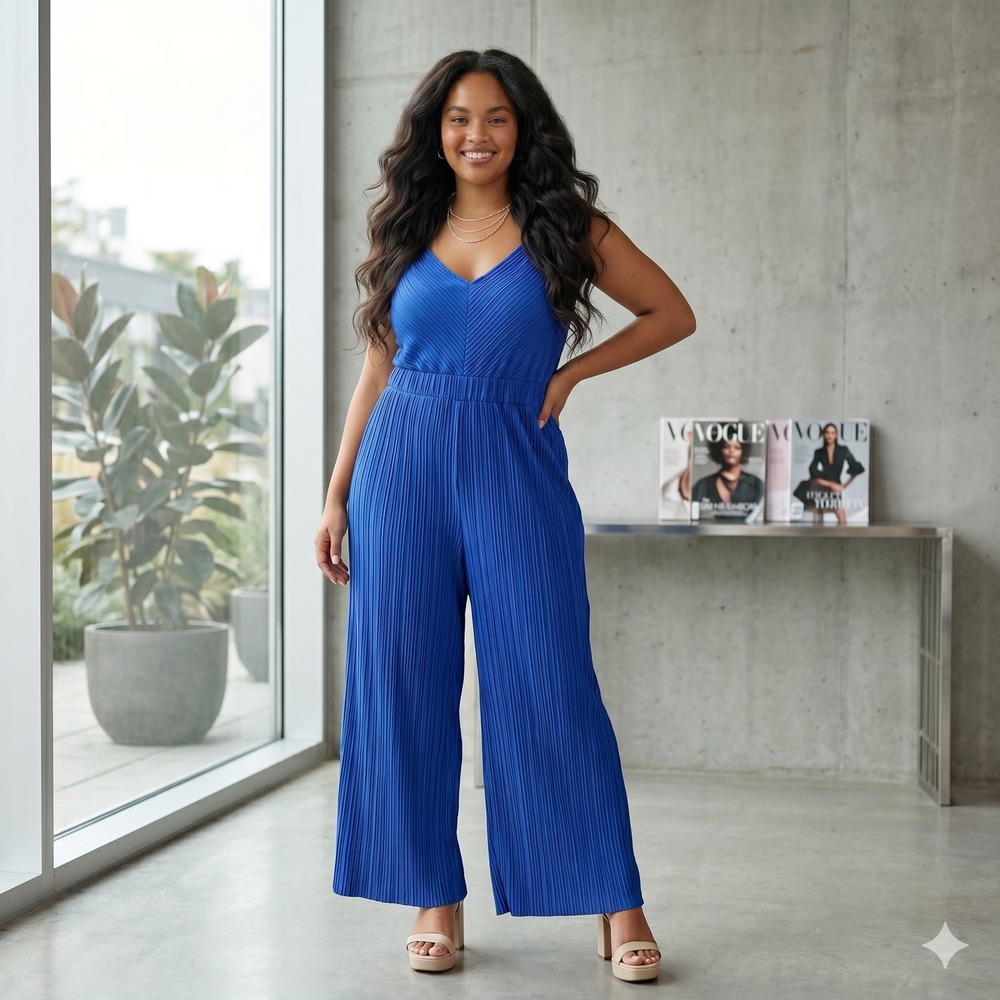 Torrid Y2K Royal Blue Pleated Wide Leg Jumpsuit 3X Sleeveless Coastal Wedding